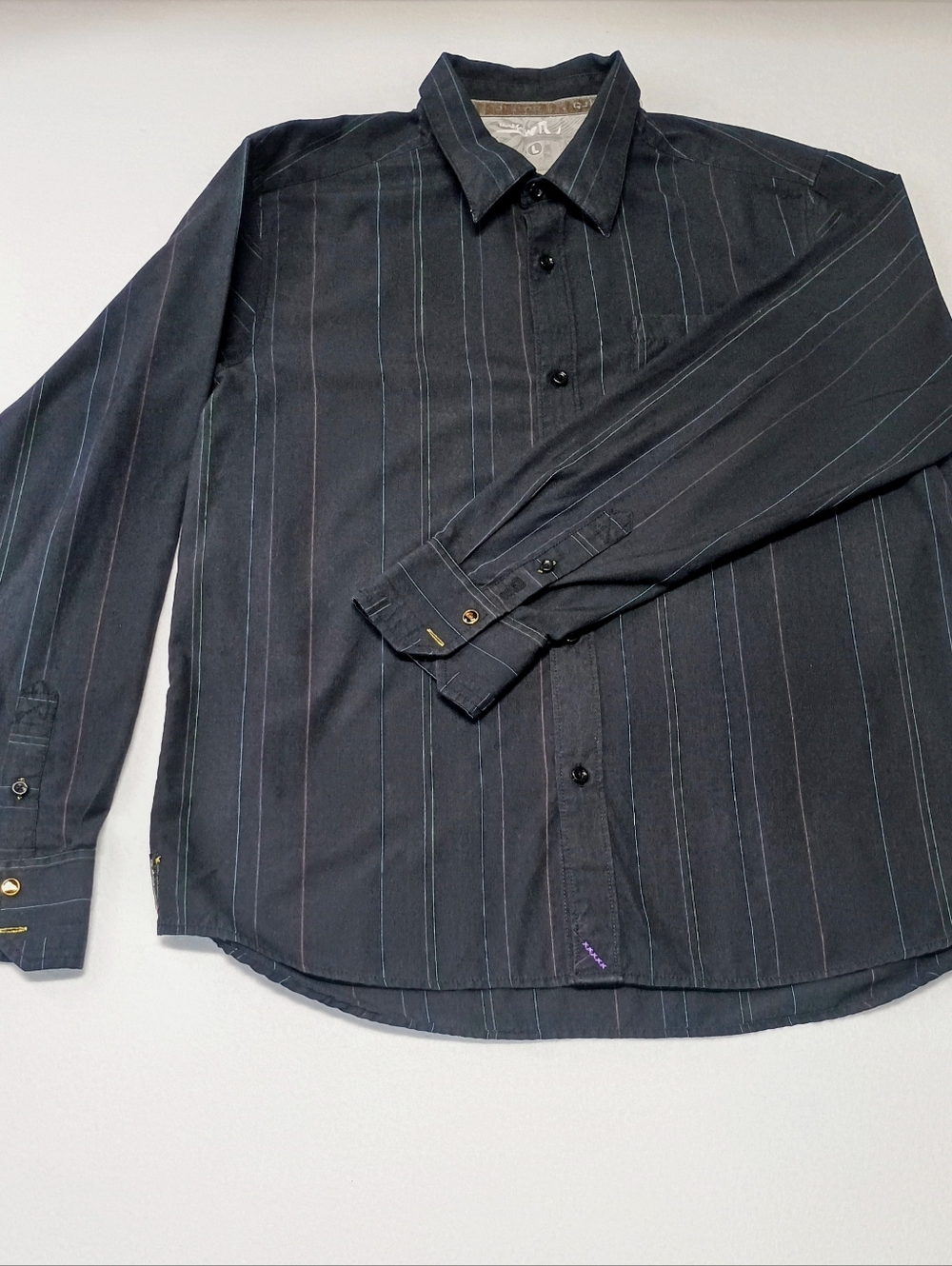 Quiksilver Vintage Y2k Classic Black Pinstripe Men's Button-Up Shirt